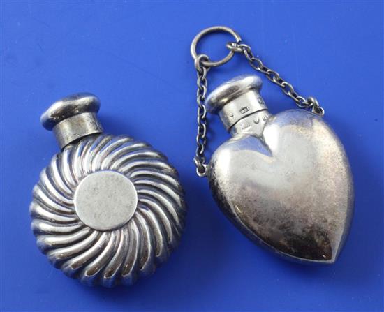 2 x silver scent flasks.